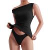 imageMOOSLOVER Women Off The Shoulder Tops Double Lined Fitted T Shirts Y2K Going Out Crop TopsBlack