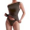 imageMOOSLOVER Women Off The Shoulder Tops Double Lined Fitted T Shirts Y2K Going Out Crop TopsCoffe