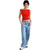 imageMOOSLOVER Women Off The Shoulder Tops Double Lined Fitted T Shirts Y2K Going Out Crop TopsRed