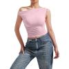 imageMOOSLOVER Women Off The Shoulder Tops Double Lined Fitted T Shirts Y2K Going Out Crop TopsRose