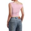 imageMOOSLOVER Women Off The Shoulder Tops Double Lined Fitted T Shirts Y2K Going Out Crop TopsRose