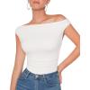 imageMOOSLOVER Women Off The Shoulder Tops Double Lined Fitted T Shirts Y2K Going Out Crop TopsWhite