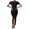 imageMOOSLOVER Women Square Neck Short Sleeve Maxi Dress Ribbed Seamless Bodycon Dresses Soft Lounge Dress