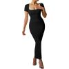 imageMOOSLOVER Women Square Neck Short Sleeve Maxi Dress Ribbed Seamless Bodycon Dresses Soft Lounge Dress