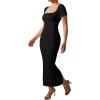 imageMOOSLOVER Women Square Neck Short Sleeve Maxi Dress Ribbed Seamless Bodycon Dresses Soft Lounge Dress