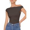 imageMOOSLOVER Women Off The Shoulder Tops Double Lined Fitted T Shirts Y2K Going Out Crop TopsCoffe