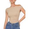 imageMOOSLOVER Women Off The Shoulder Tops Double Lined Fitted T Shirts Y2K Going Out Crop TopsNude
