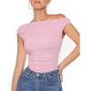 imageMOOSLOVER Women Off The Shoulder Tops Double Lined Fitted T Shirts Y2K Going Out Crop TopsRose