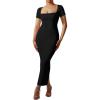imageMOOSLOVER Women Square Neck Short Sleeve Maxi Dress Ribbed Seamless Bodycon Dresses Soft Lounge Dress