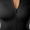 imageMOOSLOVER Women Zip Front Short Sleeve Mini Dress Ribbed Seamless Bodycon Lounge Dresses