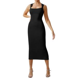 imageMOOSLOVER Women Square Neck Sleeveless Maxi Dress Ribbed Seamless Bodycon Dresses Soft Lounge Dress