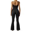 imageMOOSLOVER Women Ribbed One Piece Flare Jumpsuits Sleeveless Square Neck Tank Tops RompersBlack