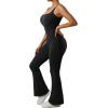 imageMOOSLOVER Women Ribbed One Piece Flare Jumpsuits Sleeveless Square Neck Tank Tops RompersBlack