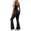 imageMOOSLOVER Women Ribbed One Piece Flare Jumpsuits Sleeveless Square Neck Tank Tops RompersBlack