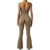imageMOOSLOVER Women Ribbed One Piece Flare Jumpsuits Sleeveless Square Neck Tank Tops RompersCoffee