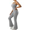 imageMOOSLOVER Women Ribbed One Piece Flare Jumpsuits Sleeveless Square Neck Tank Tops RompersGrey