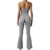 imageMOOSLOVER Women Ribbed One Piece Flare Jumpsuits Sleeveless Square Neck Tank Tops RompersGrey