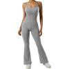 imageMOOSLOVER Women Ribbed One Piece Flare Jumpsuits Sleeveless Square Neck Tank Tops RompersGrey