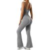 imageMOOSLOVER Women Ribbed One Piece Flare Jumpsuits Sleeveless Square Neck Tank Tops RompersGrey