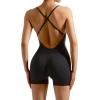 imageMOOSLOVER Women Strappy Backless Jumpsuits Tummy Control Bodycon Yoga Romper One Piece Workout Jumpsuit Shorts1 Black