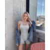 imageMOOSLOVER Women Strappy Backless Jumpsuits Tummy Control Bodycon Yoga Romper One Piece Workout Jumpsuit Shorts1 Grey