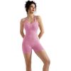 imageMOOSLOVER Women Strappy Backless Jumpsuits Tummy Control Bodycon Yoga Romper One Piece Workout Jumpsuit Shorts1 Light Pink