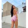 imageMOOSLOVER Women Strappy Backless Jumpsuits Tummy Control Bodycon Yoga Romper One Piece Workout Jumpsuit Shorts1 Light Pink