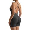 imageMOOSLOVER Women Strappy Backless Jumpsuits Tummy Control Bodycon Yoga Romper One Piece Workout Jumpsuit Shorts2 Black
