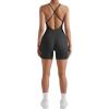 imageMOOSLOVER Women Strappy Backless Jumpsuits Tummy Control Bodycon Yoga Romper One Piece Workout Jumpsuit Shorts2 Black