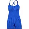 imageMOOSLOVER Women Strappy Backless Jumpsuits Tummy Control Bodycon Yoga Romper One Piece Workout Jumpsuit Shorts3 Blue