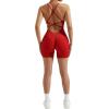 imageMOOSLOVER Women Strappy Backless Jumpsuits Tummy Control Bodycon Yoga Romper One Piece Workout Jumpsuit Shorts3 Red