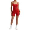 imageMOOSLOVER Women Strappy Backless Jumpsuits Tummy Control Bodycon Yoga Romper One Piece Workout Jumpsuit Shorts3 Red