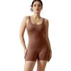 imageMOOSLOVER Women Strappy Backless Jumpsuits Tummy Control Bodycon Yoga Romper One Piece Workout Jumpsuit Shorts4 Brown