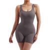 imageMOOSLOVER Women Strappy Backless Jumpsuits Tummy Control Bodycon Yoga Romper One Piece Workout Jumpsuit Shorts4 Gray Purple