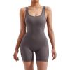 imageMOOSLOVER Women Strappy Backless Jumpsuits Tummy Control Bodycon Yoga Romper One Piece Workout Jumpsuit Shorts4 Gray Purple