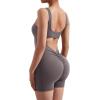 imageMOOSLOVER Women Strappy Backless Jumpsuits Tummy Control Bodycon Yoga Romper One Piece Workout Jumpsuit Shorts4 Gray Purple