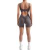 imageMOOSLOVER Women Strappy Backless Jumpsuits Tummy Control Bodycon Yoga Romper One Piece Workout Jumpsuit Shorts4 Gray Purple