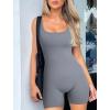 imageMOOSLOVER Women Strappy Backless Jumpsuits Tummy Control Bodycon Yoga Romper One Piece Workout Jumpsuit Shorts4 Grey