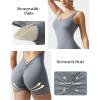imageMOOSLOVER Women Strappy Backless Jumpsuits Tummy Control Bodycon Yoga Romper One Piece Workout Jumpsuit Shorts4 Grey