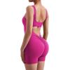 imageMOOSLOVER Women Strappy Backless Jumpsuits Tummy Control Bodycon Yoga Romper One Piece Workout Jumpsuit Shorts4 Rosepink