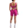 imageMOOSLOVER Women Strappy Backless Jumpsuits Tummy Control Bodycon Yoga Romper One Piece Workout Jumpsuit Shorts4 Rosepink