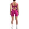 imageMOOSLOVER Women Strappy Backless Jumpsuits Tummy Control Bodycon Yoga Romper One Piece Workout Jumpsuit Shorts4 Rosepink