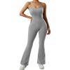 imageMOOSLOVER Women Ribbed One Piece Flare Jumpsuits Sleeveless Square Neck Tank Tops RompersGrey