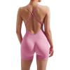 imageMOOSLOVER Women Strappy Backless Jumpsuits Tummy Control Bodycon Yoga Romper One Piece Workout Jumpsuit Shorts1 Light Pink