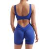 imageMOOSLOVER Women Strappy Backless Jumpsuits Tummy Control Bodycon Yoga Romper One Piece Workout Jumpsuit Shorts4 Blue