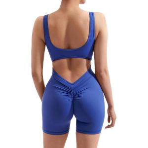 imageMOOSLOVER Women Strappy Backless Jumpsuits Tummy Control Bodycon Yoga Romper One Piece Workout Jumpsuit Shorts4 Blue