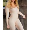 imageMOOSLOVER Women Ribbed One Piece Jumpsuits Square Neck Long Sleeve Workout Yoga Jumpsuits1 Apricotlong Sleeve
