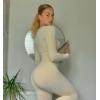 imageMOOSLOVER Women Ribbed One Piece Jumpsuits Square Neck Long Sleeve Workout Yoga Jumpsuits1 Apricotlong Sleeve