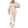 imageMOOSLOVER Women Ribbed One Piece Jumpsuits Square Neck Long Sleeve Workout Yoga Jumpsuits1 Apricotlong Sleeve
