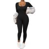 imageMOOSLOVER Women Ribbed One Piece Jumpsuits Square Neck Long Sleeve Workout Yoga Jumpsuits1 Blacklong Sleeve